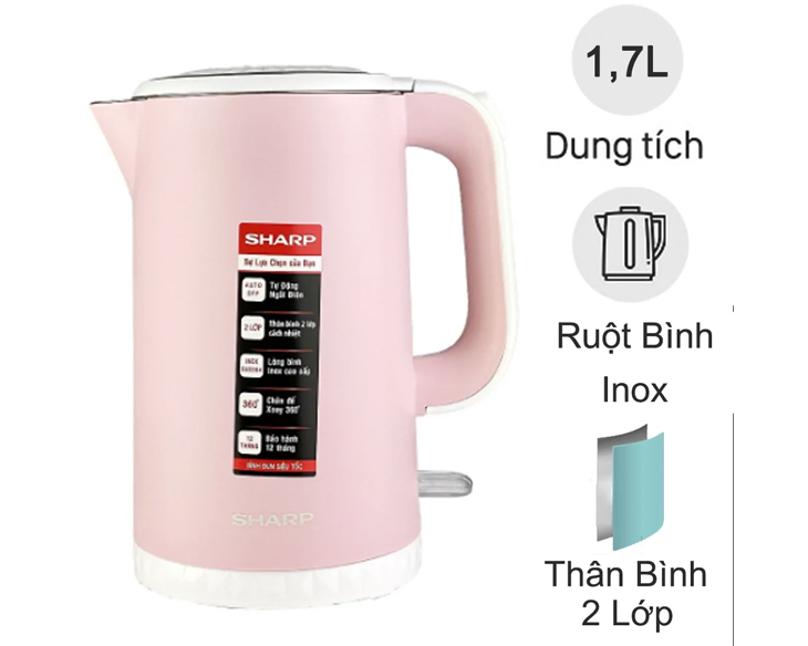 Bình đun siêu tốc 1.7 lít Sharp EKJ-17EVPS-PK giá tốt Bình đun siêu tốc 1.7 lít Sharp EKJ-17EVPS-PK giá tốt - hình ảnh sản phẩm