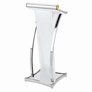 Bục phát biểu sơn trắng viền inox trắng