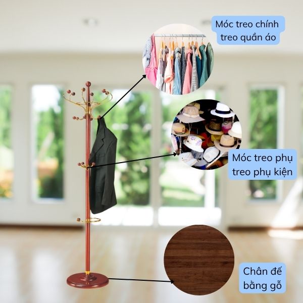 Cây treo quần áo gỗ kết hợp inox