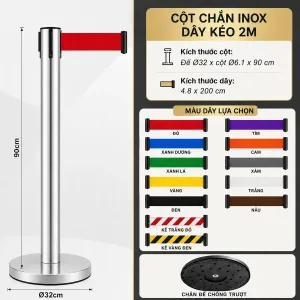 Cột chắn inox dây kéo 2m Paloca