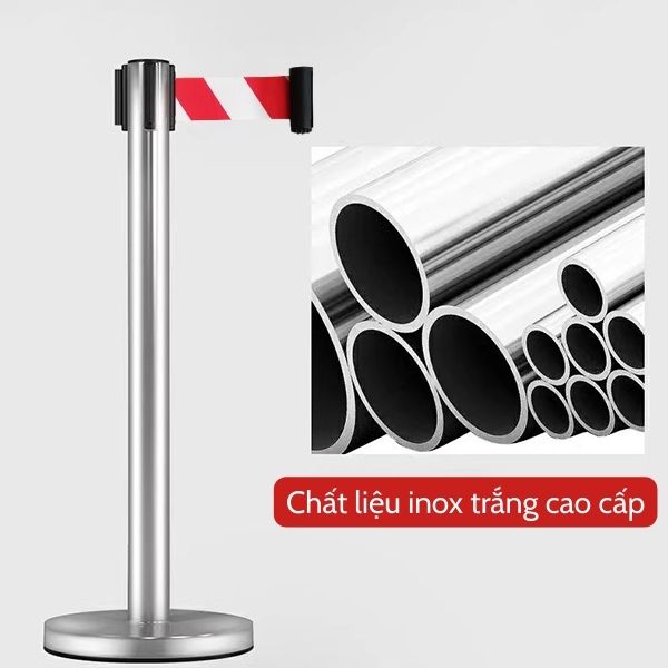Cột chắn inox dây trắng kẻ đỏ