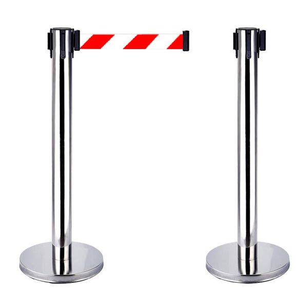 Cột chắn inox dây trắng kẻ đỏ