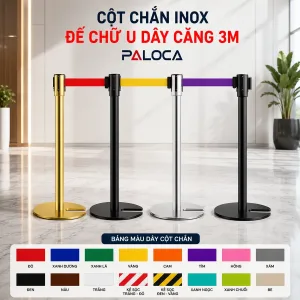 Cột chắn inox đế chữ U dây căng 3m Paloca