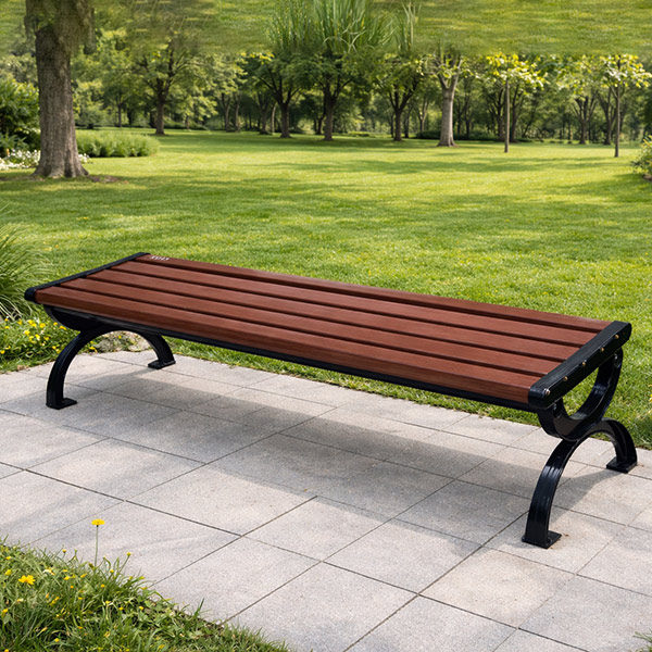 Ghế băng công viên bằng gỗ nhựa không tựa màu nâu