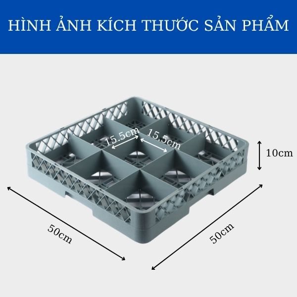 Rack đựng ly 9 ngăn màu ghi dùng được cho máy rửa bát