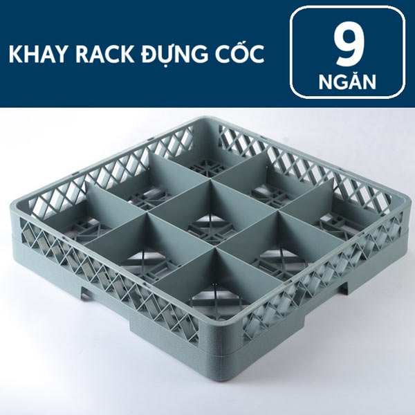 Rack đựng ly 9 ngăn màu ghi dùng được cho máy rửa bát