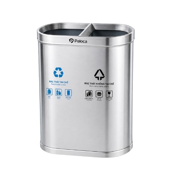 Thùng đựng rác inox 2 ngăn không nắp