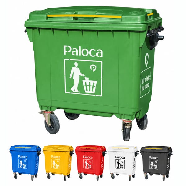 Thùng đựng rác nhựa 660L lít lớn, to 4 bánh xe HDPE Composite giá rẻ