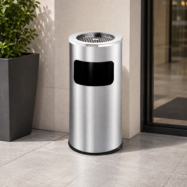 Thùng đựng rác inox tròn gạt tàn 30cm