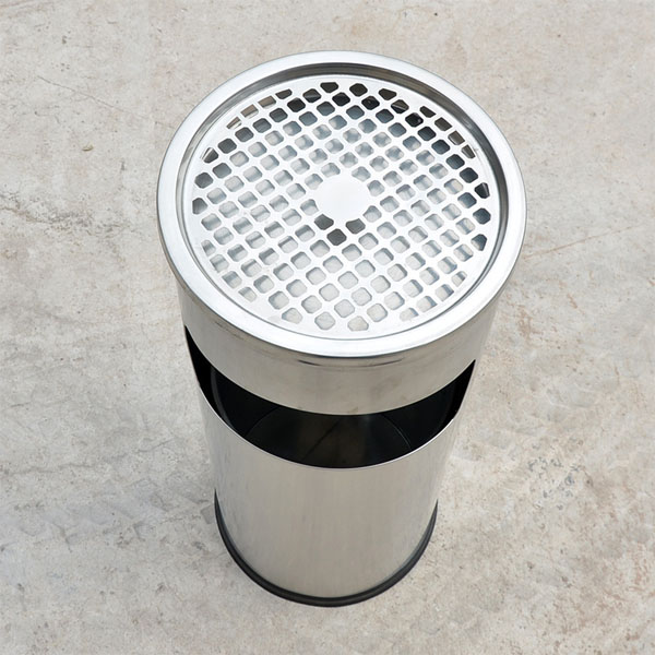 Thùng đựng rác inox tròn gạt tàn 30cm