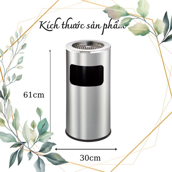 Thùng đựng rác inox tròn gạt tàn 30cm