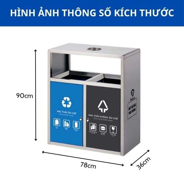 Thùng phân loại rác 2 ngăn inox mới