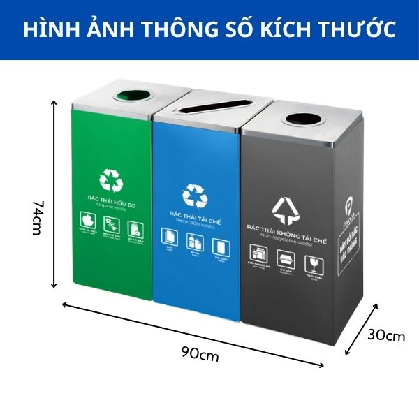 Thùng phân loại rác 3 ngăn bằng thép