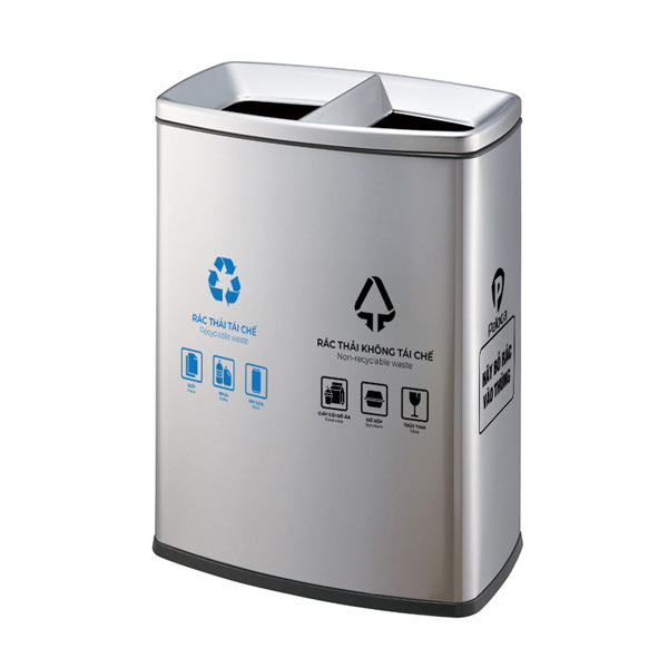 Thùng rác 2 ngăn ngoài trời bằng inox