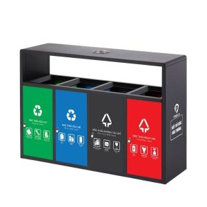 Thùng rác 4 ngăn ngoài trời có gạt tàn bằng thép