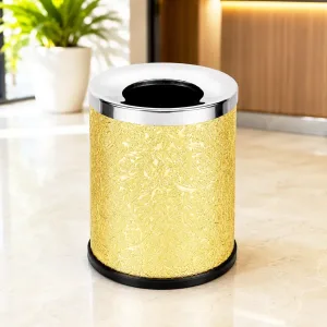 Thùng rác bọc giả da in hoa màu vàng Ø25