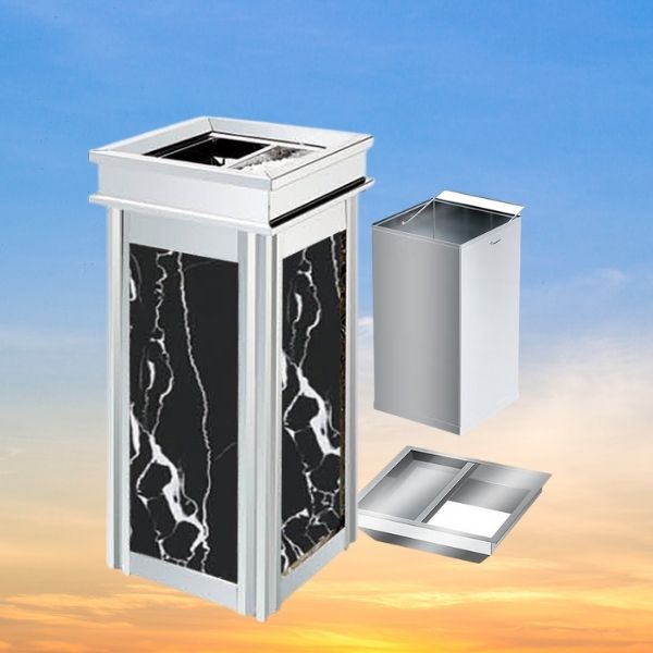 Thùng rác đá cửa xả rác ở trên