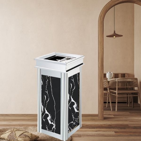 Thùng rác đá cửa xả rác ở trên