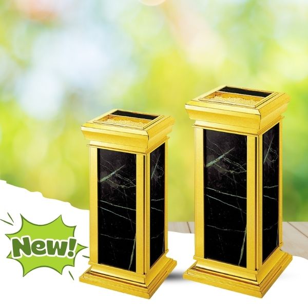 Thùng rác đá gạt tàn khung inox vàng
