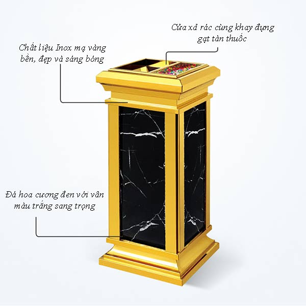 Thùng rác đá hoa cương có gạt tàn thuốc