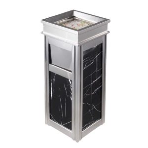 Thùng rác đá hoa cương đen inox trắng