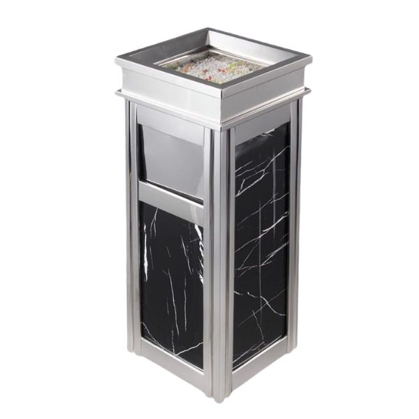 Thùng rác đá hoa cương đen inox trắng