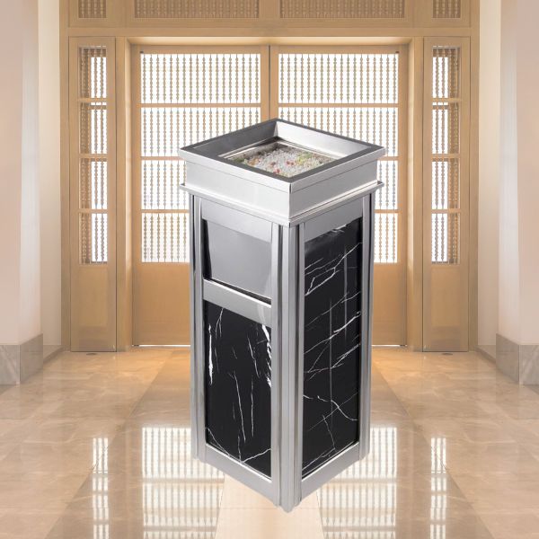 Thùng rác đá hoa cương đen inox trắng