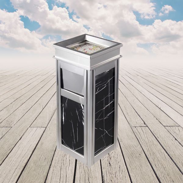 Thùng rác đá hoa cương đen inox trắng