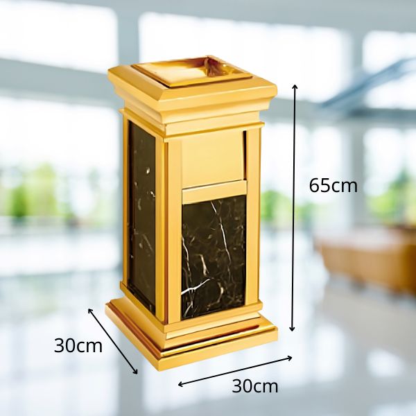 Thùng rác đá hoa cương inox vàng