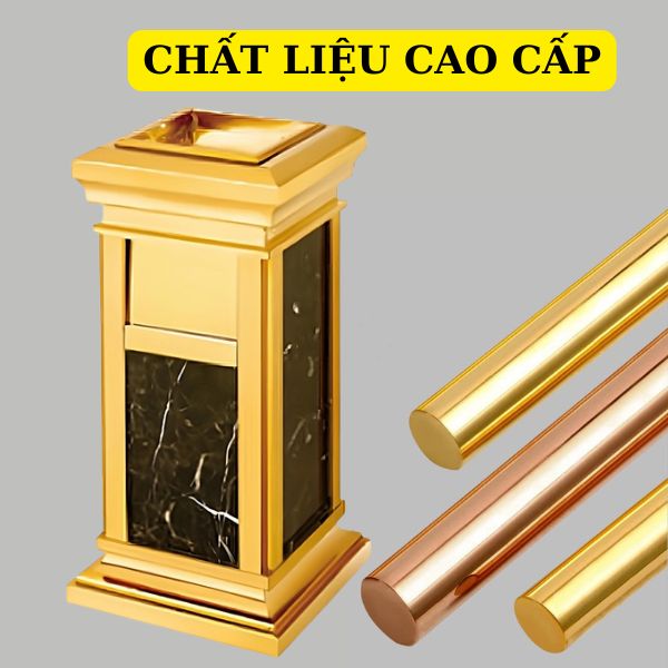 Thùng rác đá hoa cương inox vàng