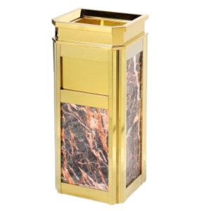 Thùng rác đá vân đỏ inox vàng HTG-12A-R
