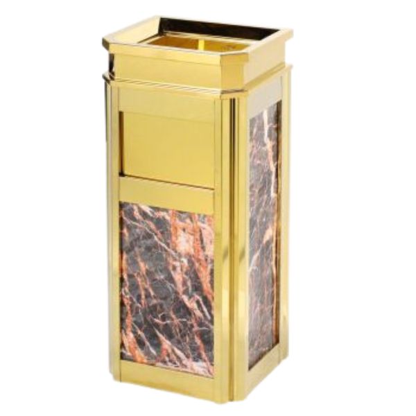 Thùng rác đá vân đỏ inox vàng
