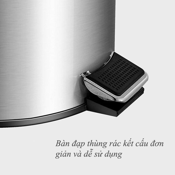 Thùng rác đạp chân tròn 12L inox 304 cao cấp, tuổi thọ cao