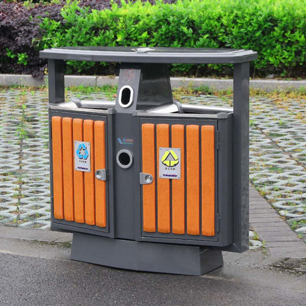 Thùng rác đôi gỗ nhựa 2 ngăn ngoài trời