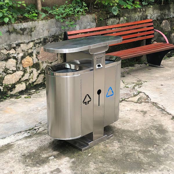 Thùng rác đôi ngoài trời bằng inox