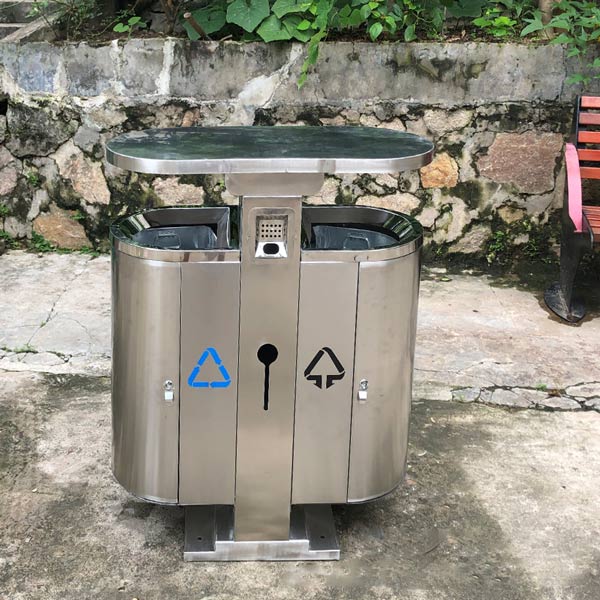 Thùng rác đôi ngoài trời bằng inox