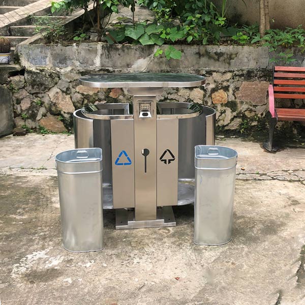 Thùng rác đôi ngoài trời bằng inox