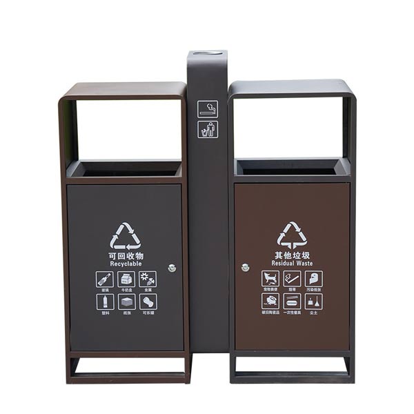 Thùng rác đường phố 2 ngăn bằng thép