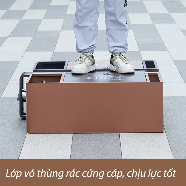 Thùng rác đường phố 2 ngăn bằng thép