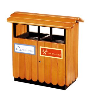 Thùng rác gỗ 2 ngăn ngoài trời