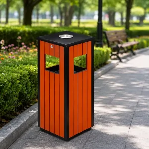 Thùng rác gỗ có gạt tàn thuốc