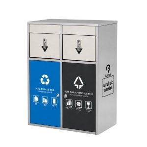 Thùng rác inox 2 ngăn cửa đẩy