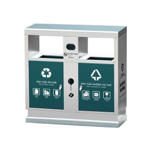 Thùng rác inox 2 ngăn có mái che