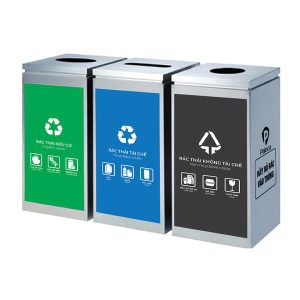 Thùng rác inox 3 ngăn ngoài trời