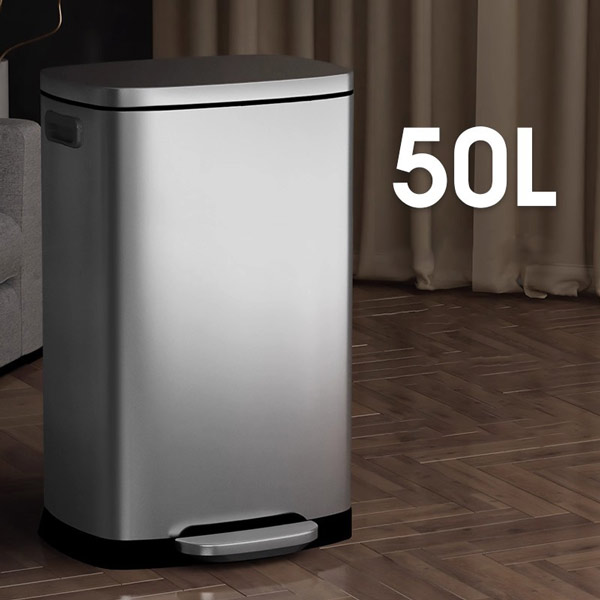 Thùng rác inox đạp chân vuông 50L cỡ lớn, tiện nghi – GIÁ TỐT