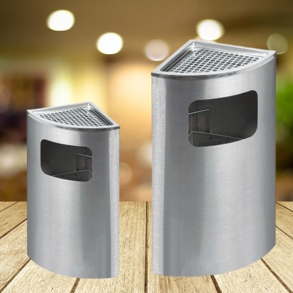 Thùng rác inox đặt góc có gạt tàn