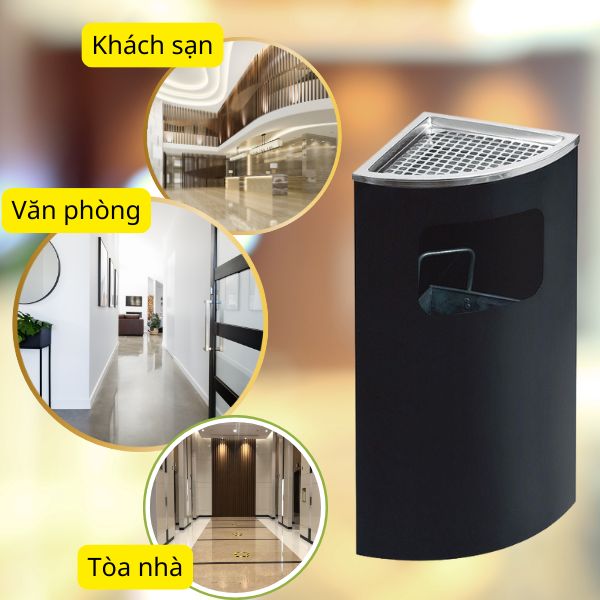 Thùng rác inox đen kê góc rẻ quạt
