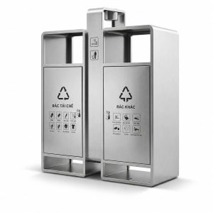 Thùng rác inox đôi gạt tàn đế cao HTI2N63-GTI