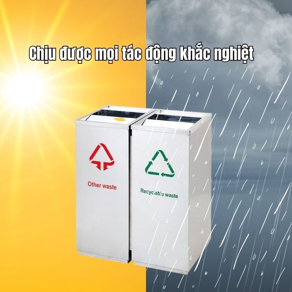 Thùng rác inox đôi ngoài trời nắp bập bênh