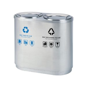 Thùng rác inox nắp lật phân loại 2 ngăn
